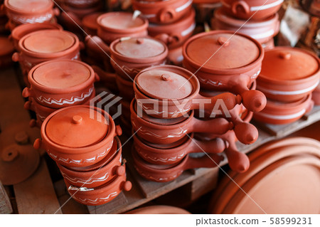 Handmade ceramic crockery made of clay of brown Stock Photo 58599231 PIXTA