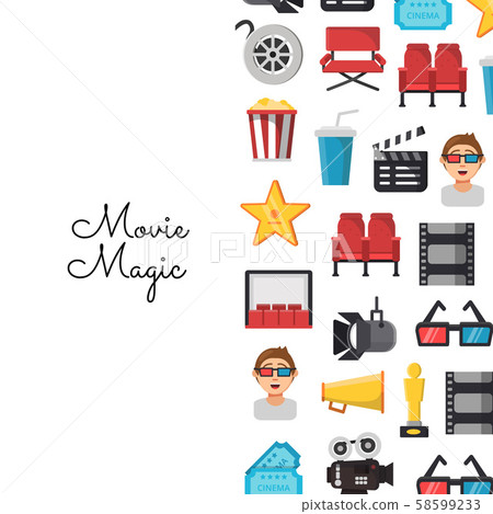 Vector flat cinema icons background on white Vector flat cinema icons background on white 58599233