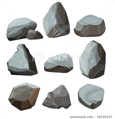 Colored cartoon stones. Granite large and small rocky gravels and boulders vector colored pictures 58599287