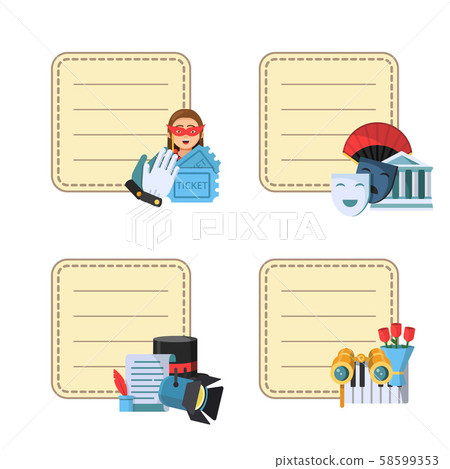 Vector flat theatre icons stickers with place for notes texts 58599353