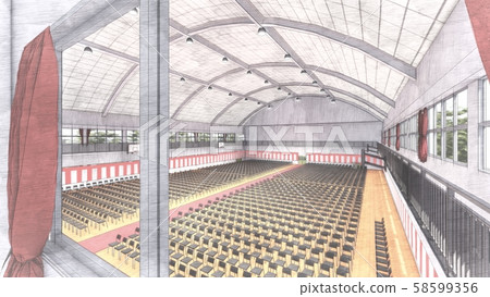 Gymnasium graduation ceremony chairs red curtain illustration 5-78 58599356