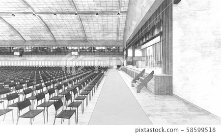Gymnasium graduation ceremony with chairs, curtain red, illustration 13-34 Gymnasium graduation ceremony with chairs, curtain red, illustration 13-34 58599518