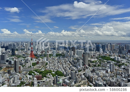 Roppongi Hills Mori Tower rooftop view from Tokyo Tower and Tokyo cityscape Roppongi Hills Mori Tower rooftop view from Tokyo Tower and Tokyo cityscape 58600286