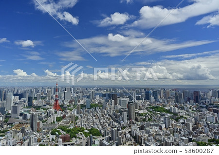 Roppongi Hills Mori Tower rooftop view from Tokyo Tower and Tokyo cityscape Roppongi Hills Mori Tower rooftop view from Tokyo Tower and Tokyo cityscape 58600287