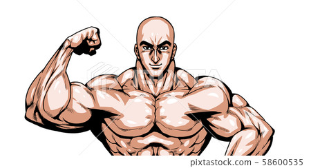 Bald, barcode, skinhead, dramatic, cartoon, muscle, bodybuilding, macho, pose, front view, white background, Bald, barcode, skinhead, dramatic, cartoon, muscle, bodybuilding, macho, pose, front view, white background, 58600535