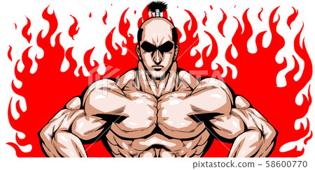 Chomage, Mage, Samurai, Samurai, Samurai, dramatic, cartoon, muscle, body building, macho, pose, front view, white background, 58600770