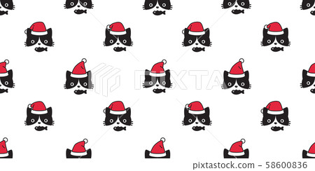cat seamless pattern Christmas vector Santa Claus hat kitten head cartoon scarf isolated repeat wallpaper tile background doodle illustration design 58600836