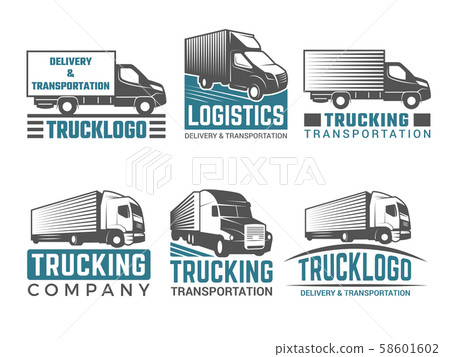 Truck logo. Business symbols emblems of transportation or logistics company with illustrations of 58601602