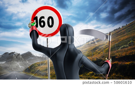 Concept of dangerous excess speed Death drawing a Concept of dangerous excess speed Death drawing a 58601610