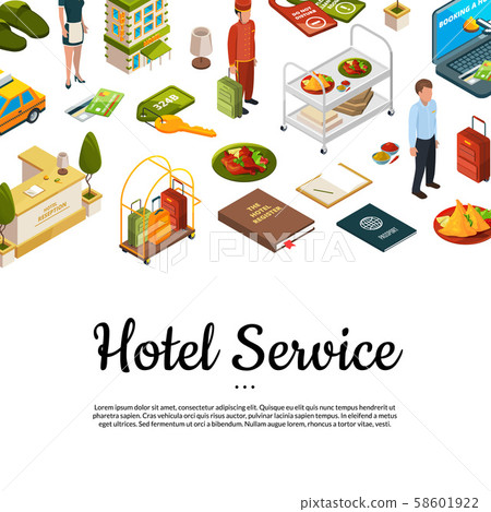 Vector isometric hotel icons background with place for text illustration Vector isometric hotel icons background with place for text illustration 58601922
