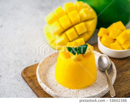 Mango Mousse on gray background, copy space 58602386