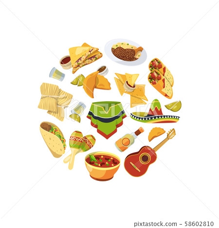 Vector cartoon mexican food in circle shape illustration 58602810