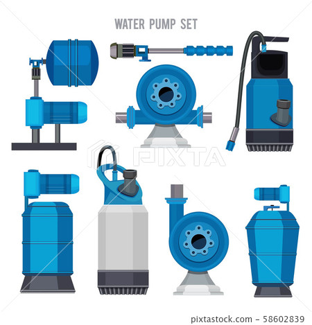 Water pump system. Aqua treatment electronic steel compressor agriculture sewage station vector Water pump system. Aqua treatment electronic steel compressor agriculture sewage station vector 58602839