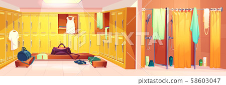 gym - changing room with shower cabins gym - changing room with shower cabins 58603047