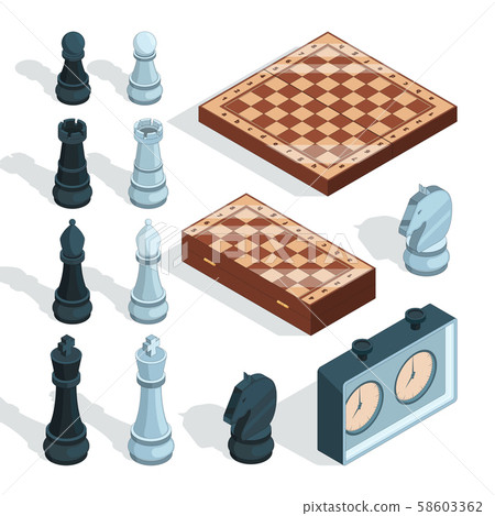 Chess board game. Strategical tactical entertainment checkmate rook pieces alcazar knight figures 58603362