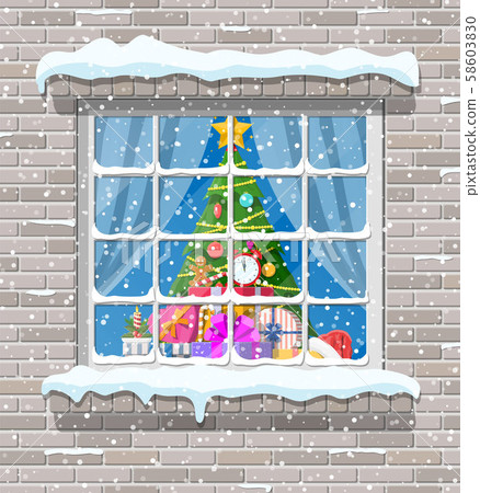 Christmas window in brick wall. 58603830
