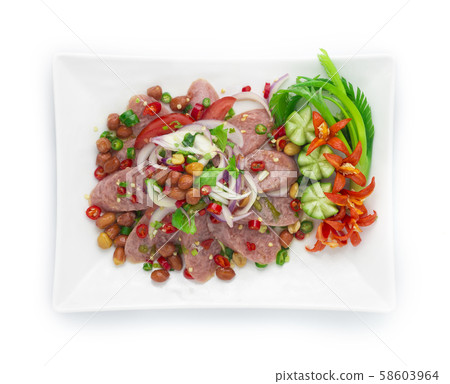 Spicy Salad with Fermented Pork Saucesage and Spicy Salad with Fermented Pork Saucesage and 58603964