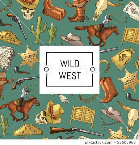 Vector hand drawn wild west cowboy background with place for text illustration 58603968