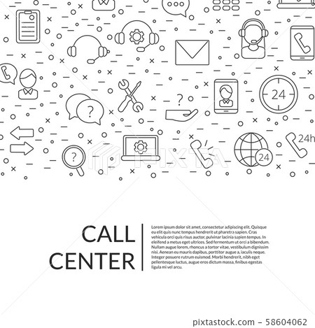 Vector line call support center icons background Vector line call support center icons background 58604062