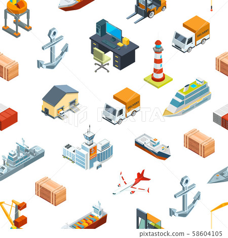 Vector isometric marine logistics and seaport pattern or background illustration Vector isometric marine logistics and seaport pattern or background illustration 58604105