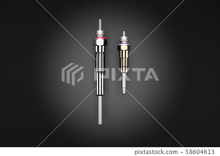 Two types of glow plug on a dark background. 3d rendering 58604613