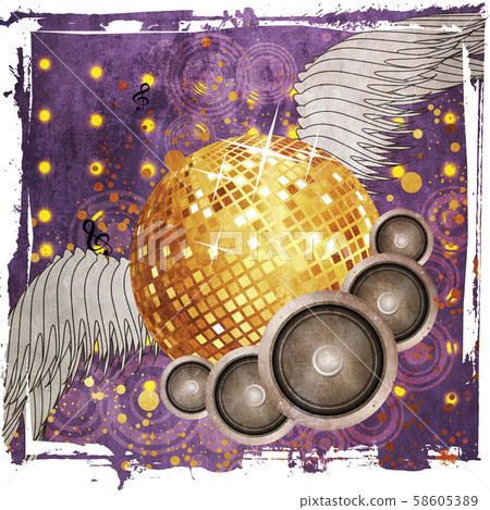 Grunge gold disco ball with wings Grunge gold disco ball with wings 58605389