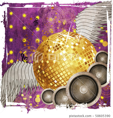 Grunge gold disco ball with wings 58605390