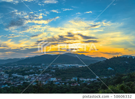 panorama sunset above Phuket city 58606332
