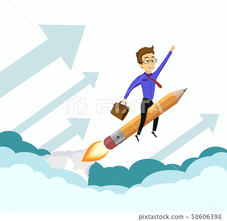 Businessman flying on a rocket up in the sky. - Stock Illustration ...