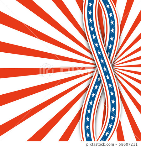 Red and white rays.Abstract background USA independence day.Two ribbons with stars. 58607211