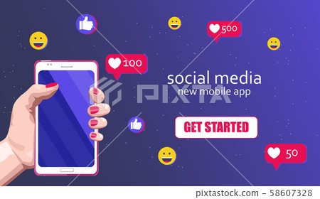 Woman hands with red nails holding a smart phone Woman hands with red nails holding a smart phone 58607328