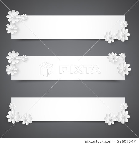 Set of banners with white flowers.Praznichnye banner for weddings,celebrations,birthday,anniversary. 58607547