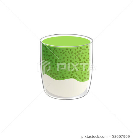 Chia seed pudding with green match tea in glass. Vector illstration isolated on white background. Chia seed pudding with green match tea in glass. Vector illstration isolated on white background. 58607909