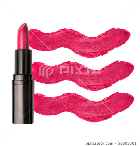 Blank lipstick strokes with open red lipstick isolated on a white background 58608501