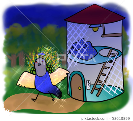 Illustration of pigeon going to work at night 58610899