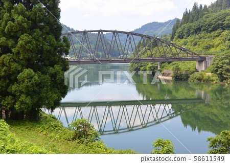 Tadami River flowing through Minamiaizu Tadami River flowing through Minamiaizu 58611549