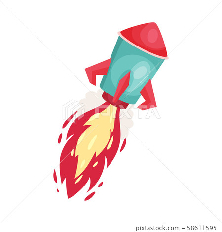 Rocket With Fire Trace Launched Into Space Vector Illustration Set Cartoon Character 58611595