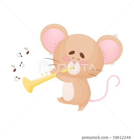 Cartoon mouse playing the pipe. Vector illustration. Cartoon mouse playing the pipe. Vector illustration. 58612248