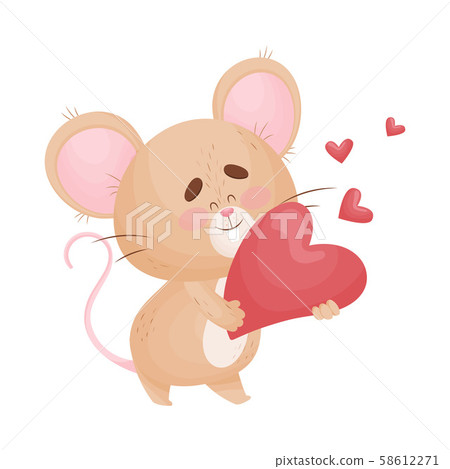 Cartoon mouse holds in his hands more heart. Vector illustration. 58612271