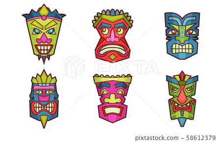 African Decorative Ancient Mask To Put On Face Vector Illustration Set African Decorative Ancient Mask To Put On Face Vector Illustration Set 58612379