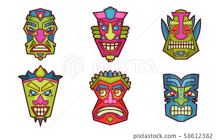 African Decorative Ancient Mask To Put On Face Vector Illustration Set African Decorative Ancient Mask To Put On Face Vector Illustration Set 58612382