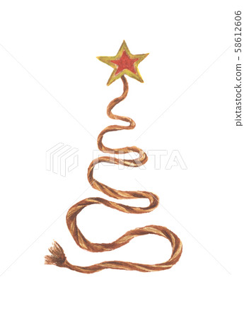 Christmas tree made of rope and yellow star isolated on white background. 58612606