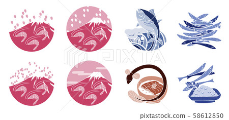 [Illustration material set] Sakura shrimp, tuna, salmon, shirasu 58612850