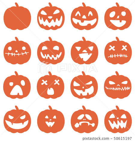 Set of halloween pumpkins with funny faces. Minimal style pumpkin collection. Autumn holidays 58615197