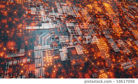 Abstract futuristic design. Tech wall with red bright elements Abstract futuristic design. Tech wall with red bright elements 58617098