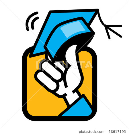 Graduated student hand in gown holding graduation caps in the air - vector  58617193