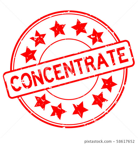 Grunge red concentrate word with star icon round rubber stamp 58617652