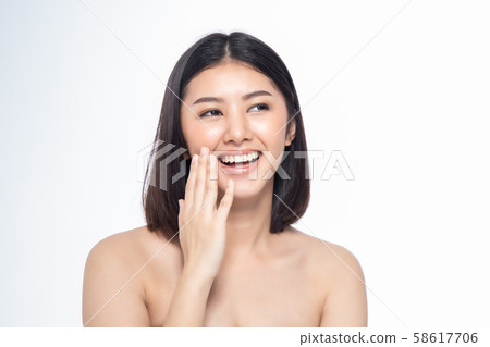 Beautiful Young Asian Woman short hair  with Clean 58617706