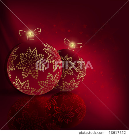 Christmas red composition with delicious balls with golden snowflakes Christmas red composition with delicious balls with golden snowflakes 58617852