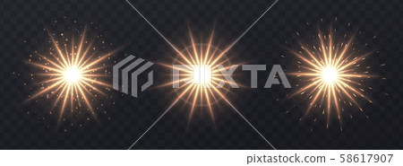 Light flares set isolated on transparent background. Lens flares, bokeh, sparkles, meteors, shining 58617907